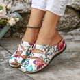 thumbnail image 2 of Women's Suede Clogs with Arch Support Floral Embroidery Slip On Wedge Platform Sandals Non Slip Close Toe Slides White Size 9.5, 2 of 6