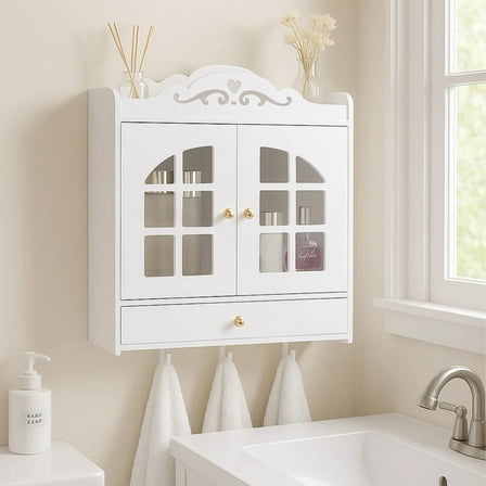 PinkSheep Medicine Cabinet for Bathroom, Small Wall Mount Over the Toilet Storage Cabinet Organizer with Doors and Drawer, White