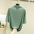 thumbnail image 2 of HVOBTTY Women's Summer Casual Solid Color 3/4 Sleeve Mock Neck Slim Soft Breathable Versatile Layering Comfy Beach Tee Shirt Green, L, 2 of 5