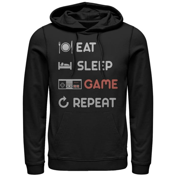 Men's Nintendo Eat Sleep NES Game Repeat Pull Over Hoodie Black Small