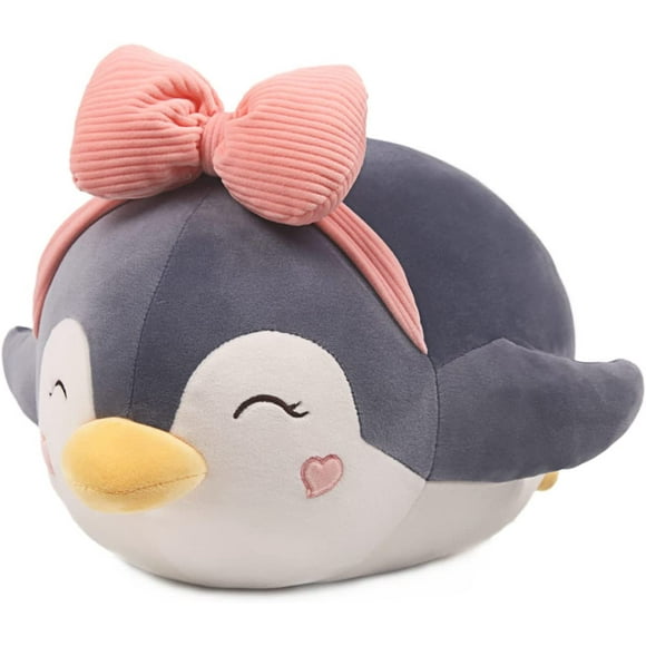 Oreiller en Peluche Pingouin Gris Animal en Peluche Oreiller Câlin Jouet en Peluche Mignon Compagnon Peluche Kawaii Oreiller Doux pour Enfants Garçons Filles 17 Po 42cm Meilleur Cadeau Décoration Maison Voiture