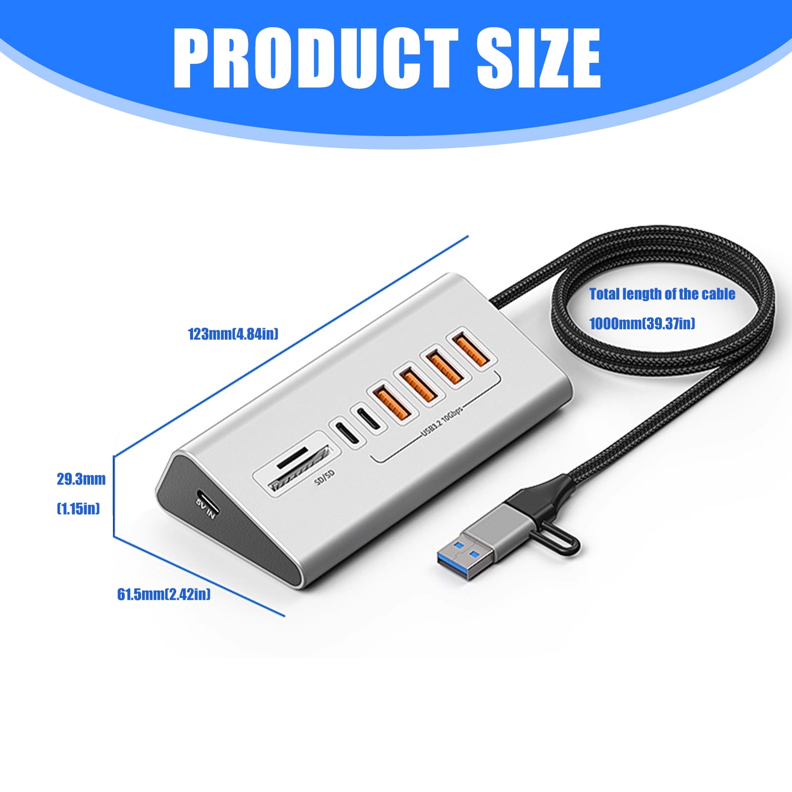 Portable USB C Hubs Adapter Aluminum Alloy USB 3.2 10Gbps SDTF Card Reader Plugs and Play for Laptop