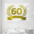 thumbnail image 1 of 60th Birthday Decorations Tapestry, Golden Age Party with Rome Empire Theme Branches Art Print, Wall Hanging for Bedroom Living Room Dorm Decor, 80W X 60L Inches, Gold and White, by Ambesonne, 1 of 2