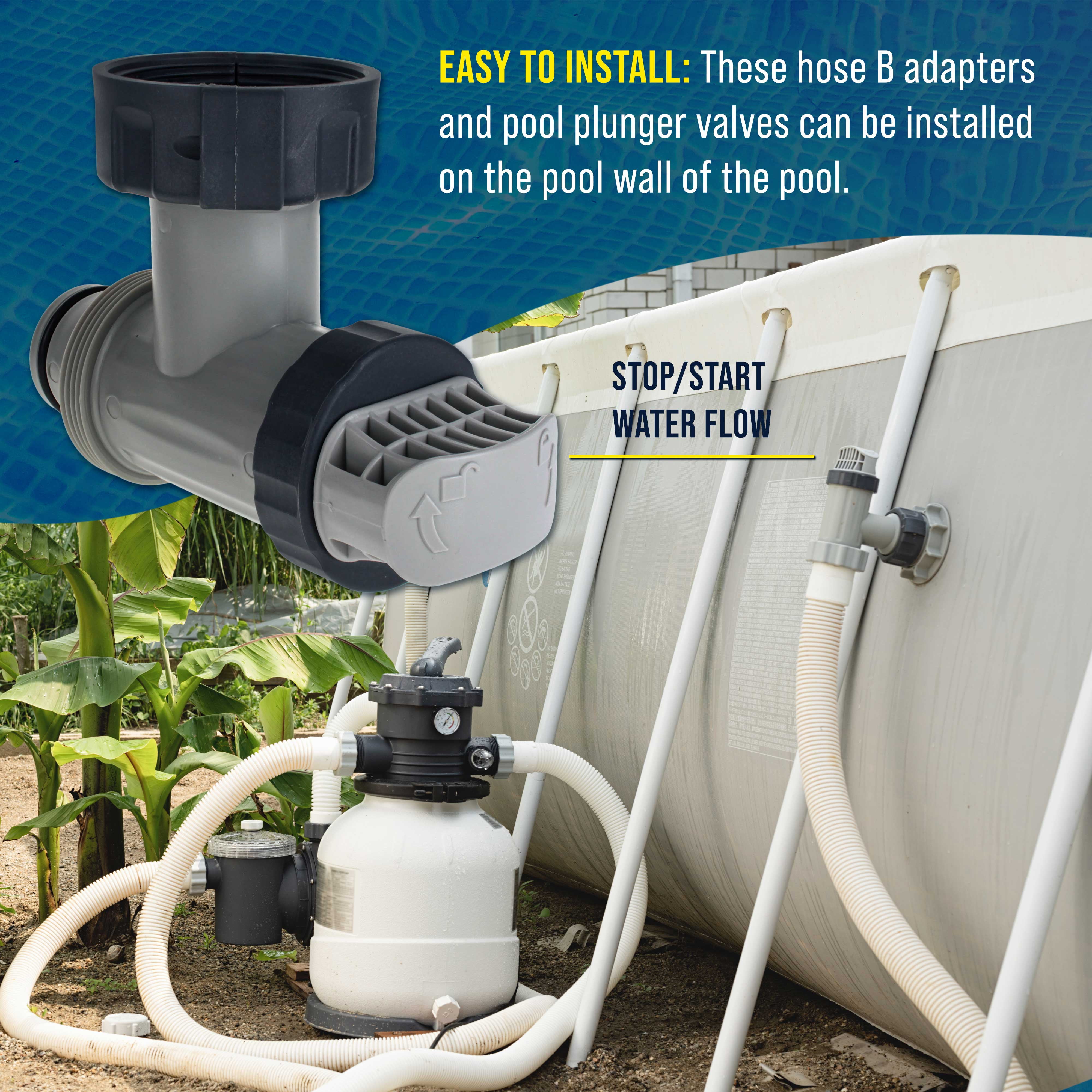 U.S. Pool Supply Pool Plunger Valve and 1.25" to 1.5" Type B Hose Adapter, Pack of 2 - Compatible with Intex Above Ground Pool Replacement Parts - On/Off Shut Off Valve, Sand Filter Pump