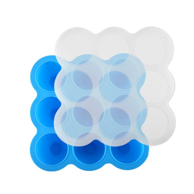 Bandeja de silicona para gachas de bebé con 9 compartimentos con tapa, recipiente para gachas de bebé, bandeja para congelador para leche materna y hielo