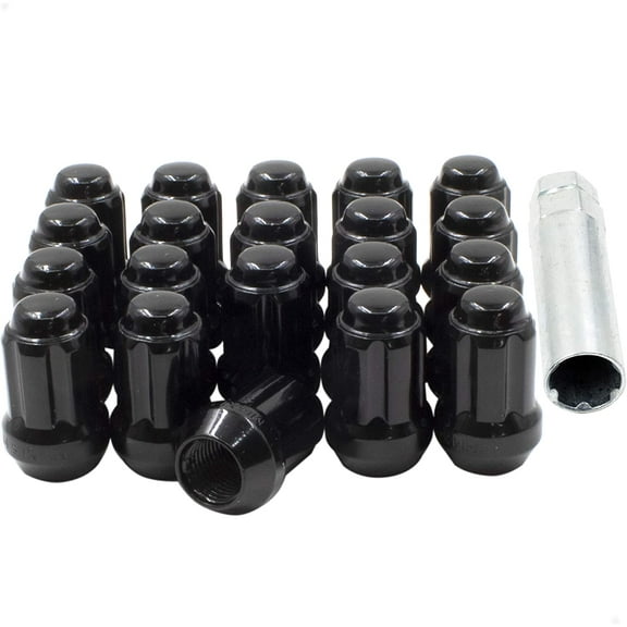 Wheel Accessories Parts M14x1.5 Spline Aftermarket Lug Nuts Black 20 Pack 1.50" Long Truck Small Diameter Lug Nut Closed End Cone Seat Acorn 6 Spline with Key