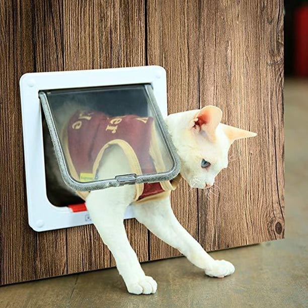 Puerta Abatible Para Perros Y Gatos Puerta con solapa para perros y gatos, cerradura de seguridad de 4 vías, puerta para mascotas pequeñas para gatitos (blanco M)