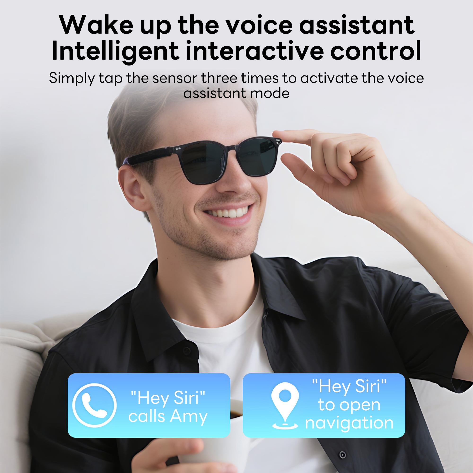 Pecham AI Translation Smart Glasses, Bluetooth Audio Sunglasses with Voice Assistant, Real-Time Translation, Multifunctional Smart Glasses for Men Woman - Black