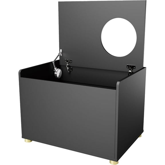 Top Entry Litter Box Enclosure, Flip Top Litter Box Furniture, Modern Wooden Litter Box Cabinet with Scratch Mat as Side Table (Black)