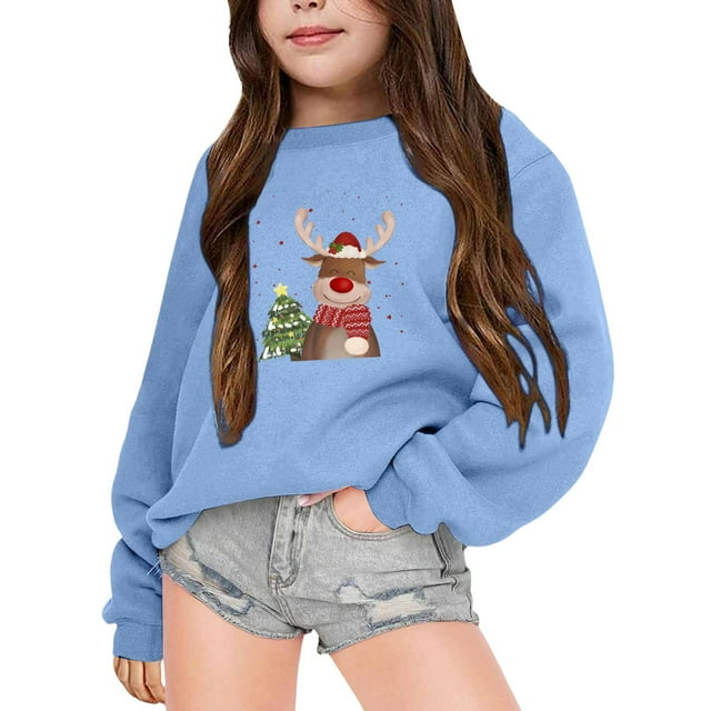 GDREDA Chandails à Capuchon & Chandails en Molleton pour Filles Automne Hiver à Manches Longues Imprimé de Noël Col Rond Manteau Chaud pour Garçons et Filles
