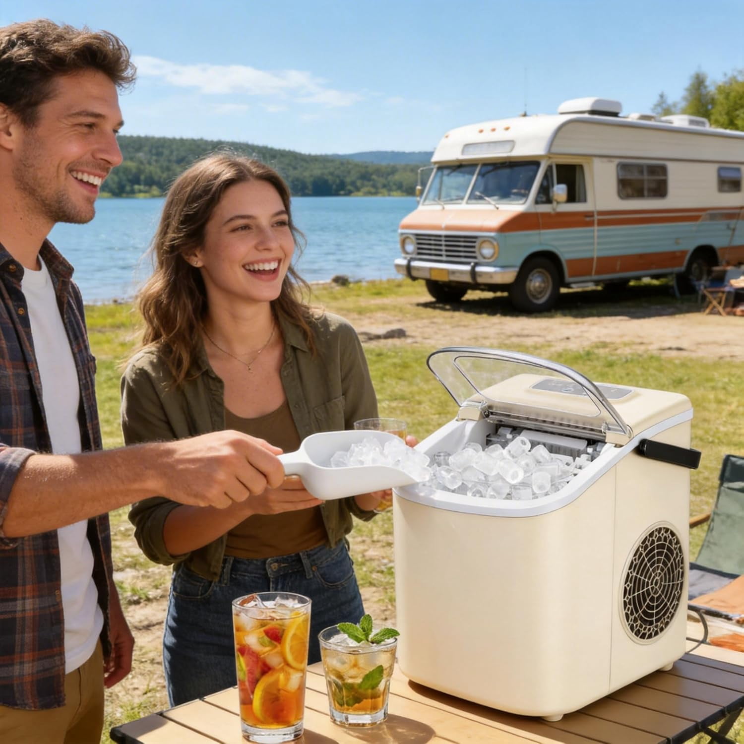 Small Portable Countertop Ice Maker, 26lbs/24H Ice Machine with Self-Cleaning, 6-8 Mins Fast Ice Making,Quiet Operation for Home Kitchen Camping RV