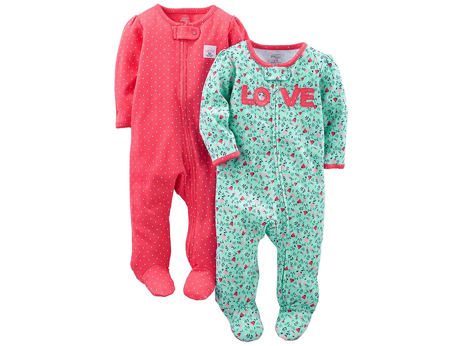 Carters Baby Girls 2-Pack Cotton Footed Pants Floral Pink