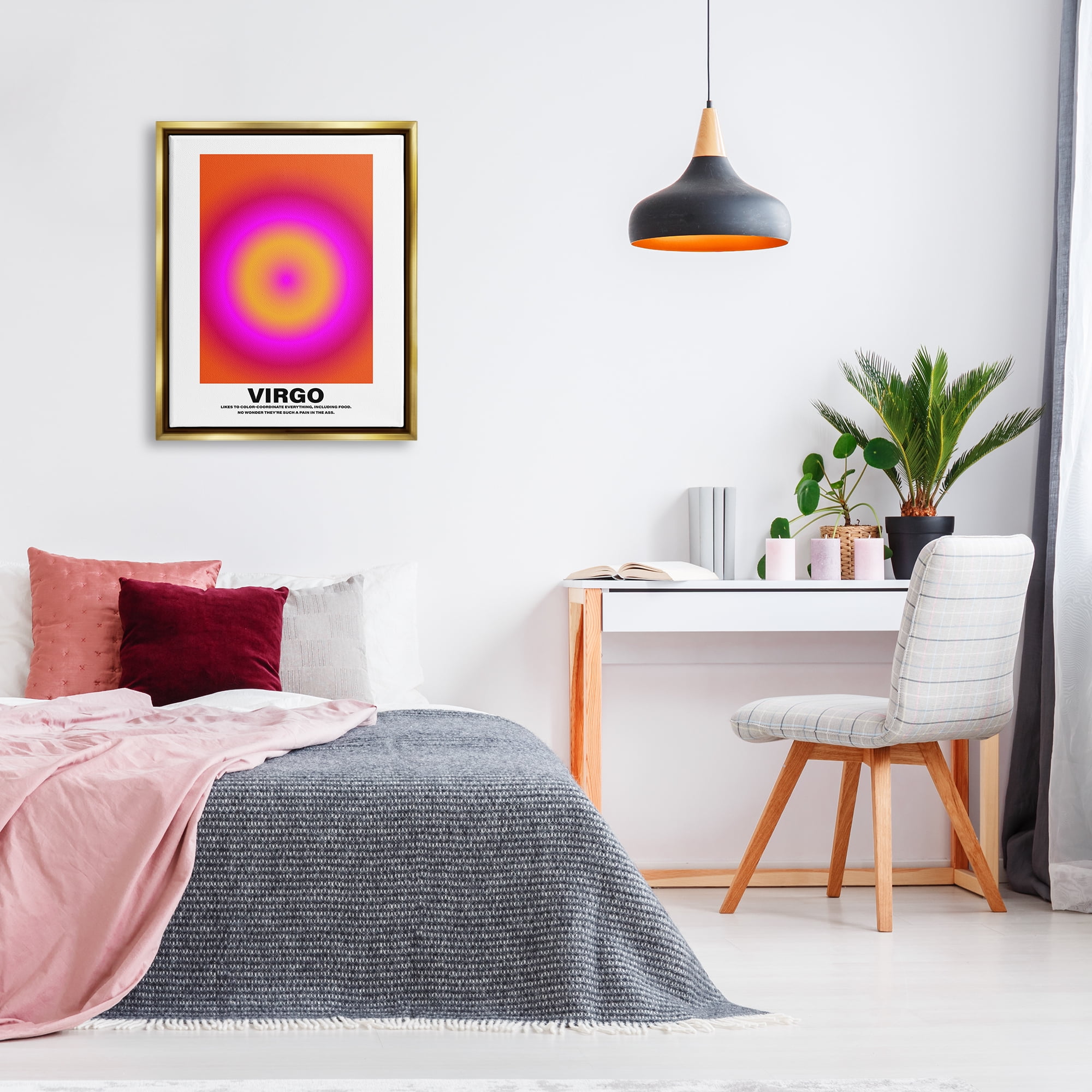 Stupell Industries Funny Virgo Astrology Abstract Painting Gold Floater Framed Canvas Art Print Wall Art, 25 x 31