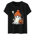 thumbnail image 7 of Womens Shirts Tops Round Neck Ghost Pumpkin Letter Graphic Print Short Sleeve Ladies Casual Blouse,Black,L, 7 of 7