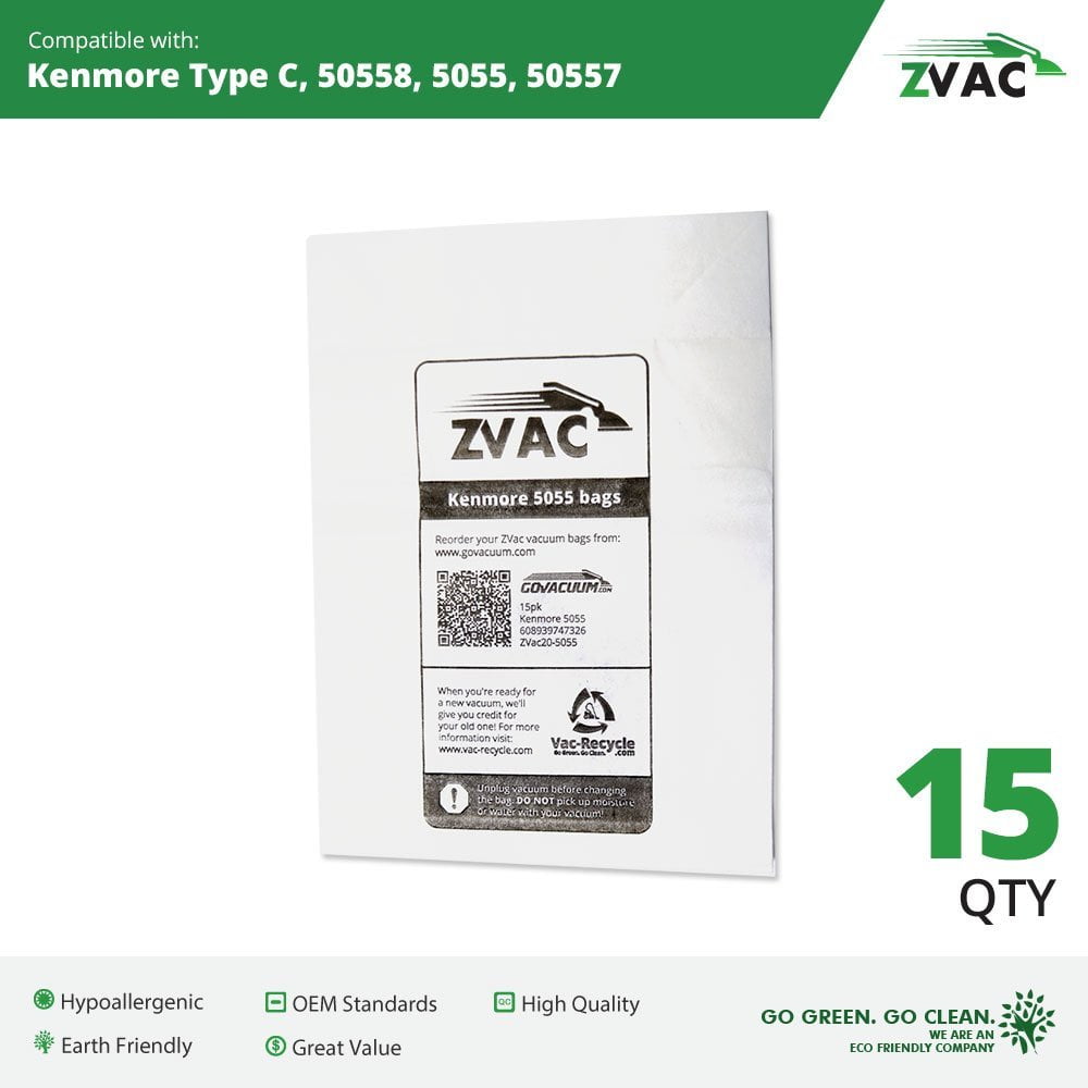 10 Kenmore 5055,50558,50557 Cloth Vacuum Bags by ZVac 