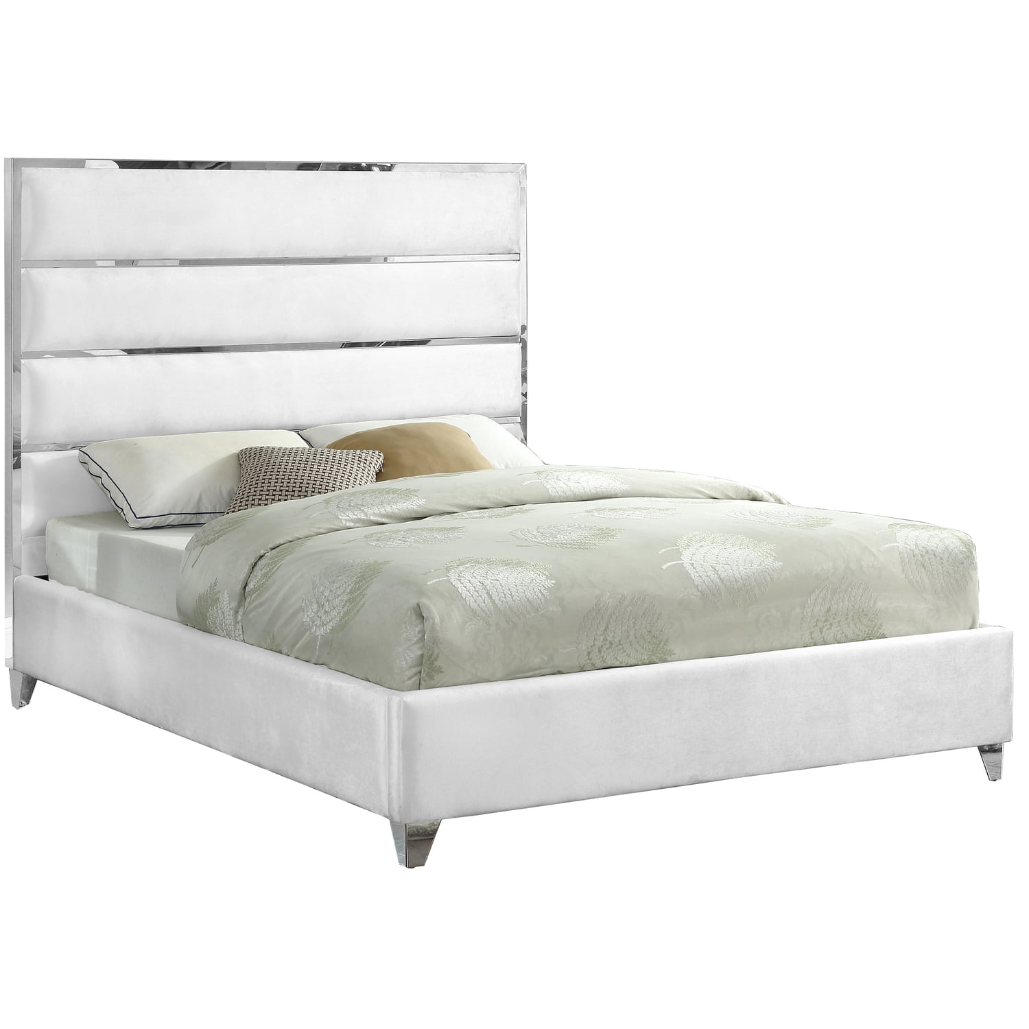 Zuma White Velvet Full BedColorWhite Velvet,StyleContemporary