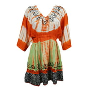 Mogul Womens Tie Dye Short Dress Casual Summer Orange Boho Chic Comfy Dresses