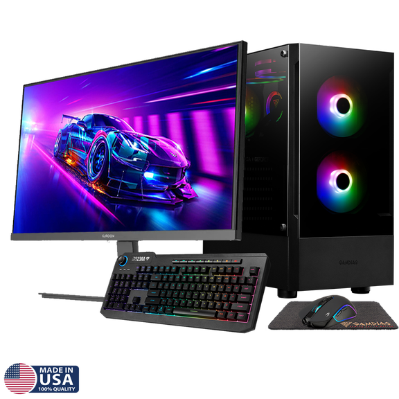 Gigatech Gaming Titan 3 Gaming PC Desktop Bundle - Ryzen 5 5500, RTX 5060, 16GB DDR4, 512GB SSD, RGB, Windows 11, Wi-Fi, Monitor