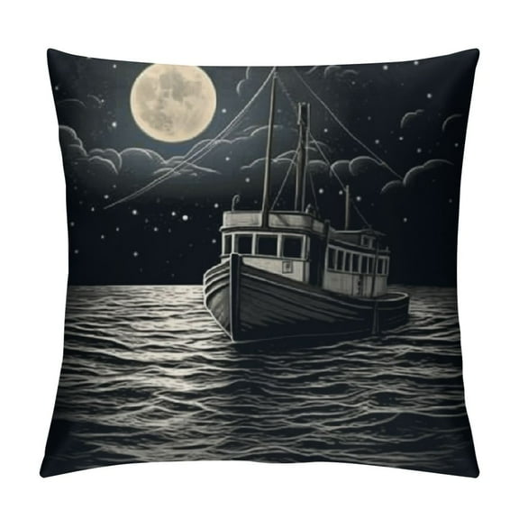 Boat Ocean Captain Sea Gifts Stars Moon Nautical Throw Pillow