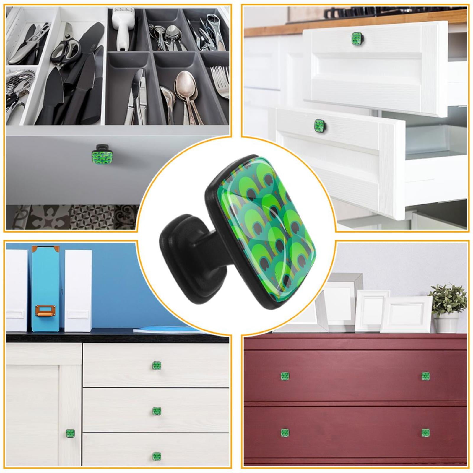 4 Pcs Cabinet Handle Drawer Pulls Pretty Green Peacock Knobs with Screws Square Furniture Office Cabinet Knob Decoration