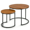 thumbnail image 1 of Topbuy 2PCS Stacking Metal Legs Modern Side Round Nesting Coffee Table w/ Wooden Tabletop for Living room Brown, 1 of 8
