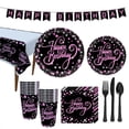 thumbnail image 4 of Cateissary Suministros imprescindibles para fiesta de cumpleaños, vajilla desechable, platos, servilletas, vasos, cubierta de Kits de decoración para fiestas, 4 of 5
