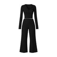 thumbnail image 7 of Womens Pajama Sets 2 Piece Outfits Matching Lounge Set Cozy Knit Pajamas Loungewear Fall Winter Clothes Long Sleeve Top Wide Leg Pants Sleepwear, 7 of 7