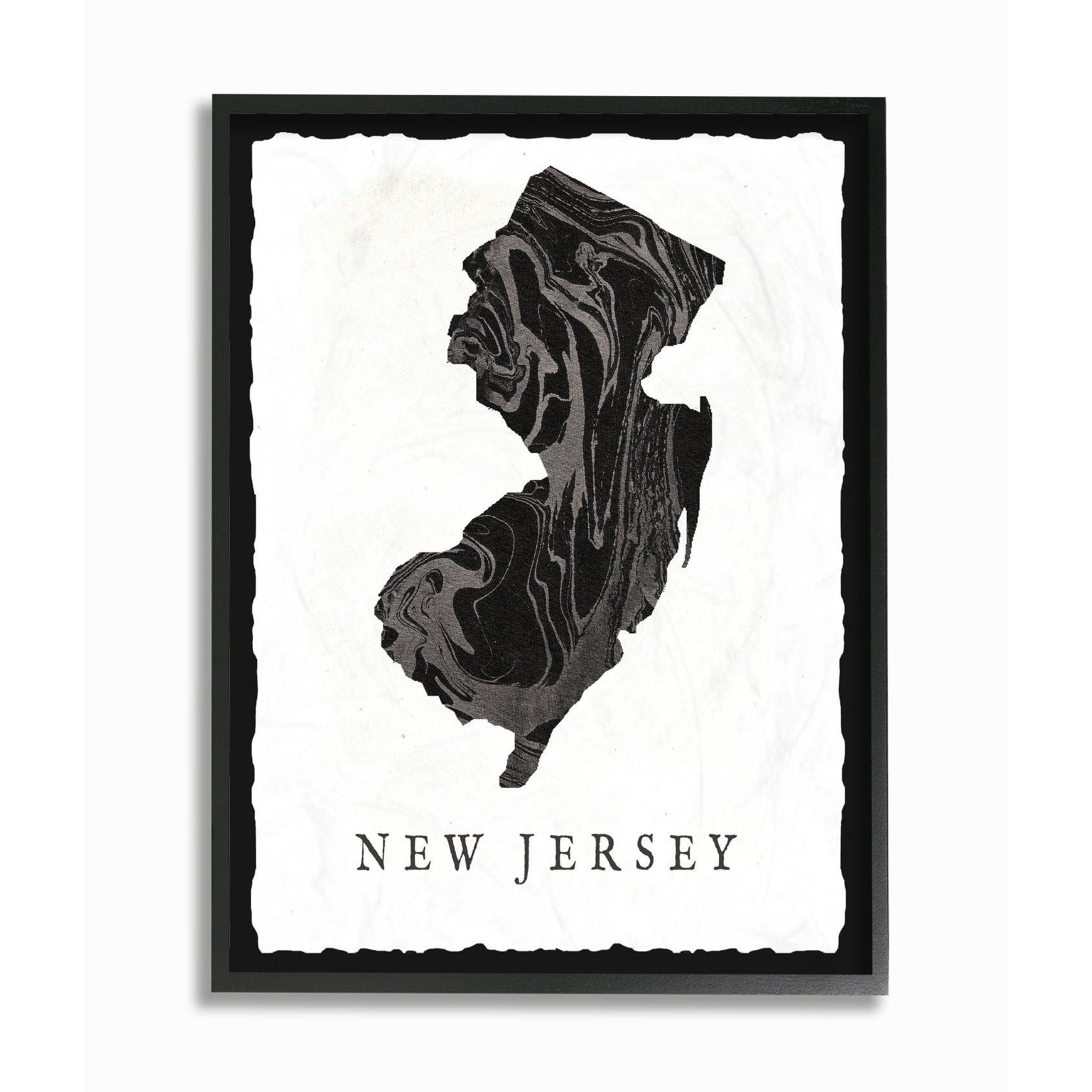 The Stupell Home Decor Collection Black and Grey Marbled Paper New Jersey State Silhouette Oversized Framed Giclee Texturized Art, 16 x 1.5 x 20