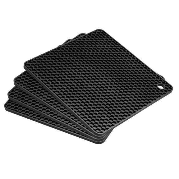 Unique Bargains Silicone Trivet Mats 4pcs, Hot Pot Holders Pads Heat Resistant Table Dish Drying Mat or Placemats-Black