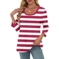thumbnail image 4 of fatyb 3/4 Length Sleeve Tops for Women Striped Crew Neck Casual Tshirts Print Womens Loose Blouses Tee, 4 of 9