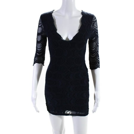 

Pre-owned|Nightcap by Carisa Rene Womens 3/4 Sleeve V Neck Mini Dress Navy Blue Size 1