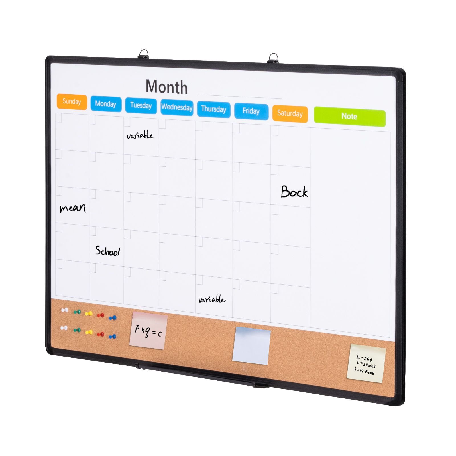 Multi-Functional Combination Board 36"x24" with Monthly Calendar, Cork Area, Aluminum Frame, for Office Home Classroom