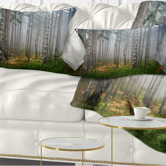 Designart Dense Misty Forest - Landscape Photography Throw Pillow - 12x20