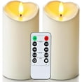 thumbnail image 2 of Homemory 6"x3" Outdoor Waterproof Flameless Candles, LED Candles, Battery Operated Candles with Remote and Timers, Electric Fake Plastic Pillar Candles, Ivory White, Set of 2, 2 of 10
