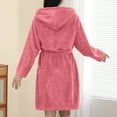 thumbnail image 5 of Fesfesfes Women Hooded Bathrobe Long Sleeve Front Pockets Soft Warm Winter Robe Cozy Loungewear Plush Fleece Housecoat for Home Relaxation Casual Wear(Watermelon Red,Free Size), 5 of 5