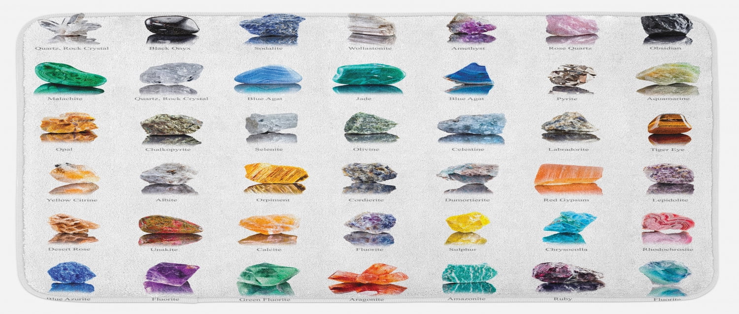 Gemstone Kitchen Mat, Composition of Gemstones with Names Tiger Eye ...
