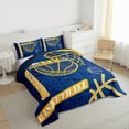 thumbnail image 4 of Feelyou Modern Basketball Player Bedding Comforter Set for Kid, Cartoon Ball Gaming Twin Comforter Sets, Stripes Blue Gold Reversible Bedding Set, Ultra Soft Bedroom Decor, 2 Pieces, 4 of 9