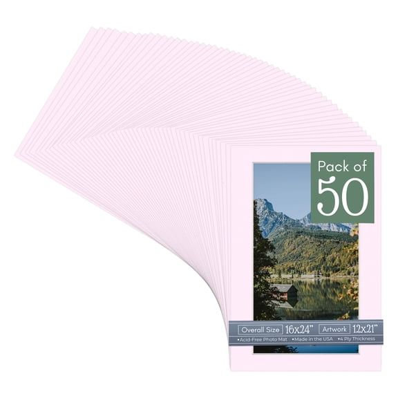 Hollyhock Pink Picture Frame Mat for 16x24 Frames - Fits 12x21 Photos - 50 Mats