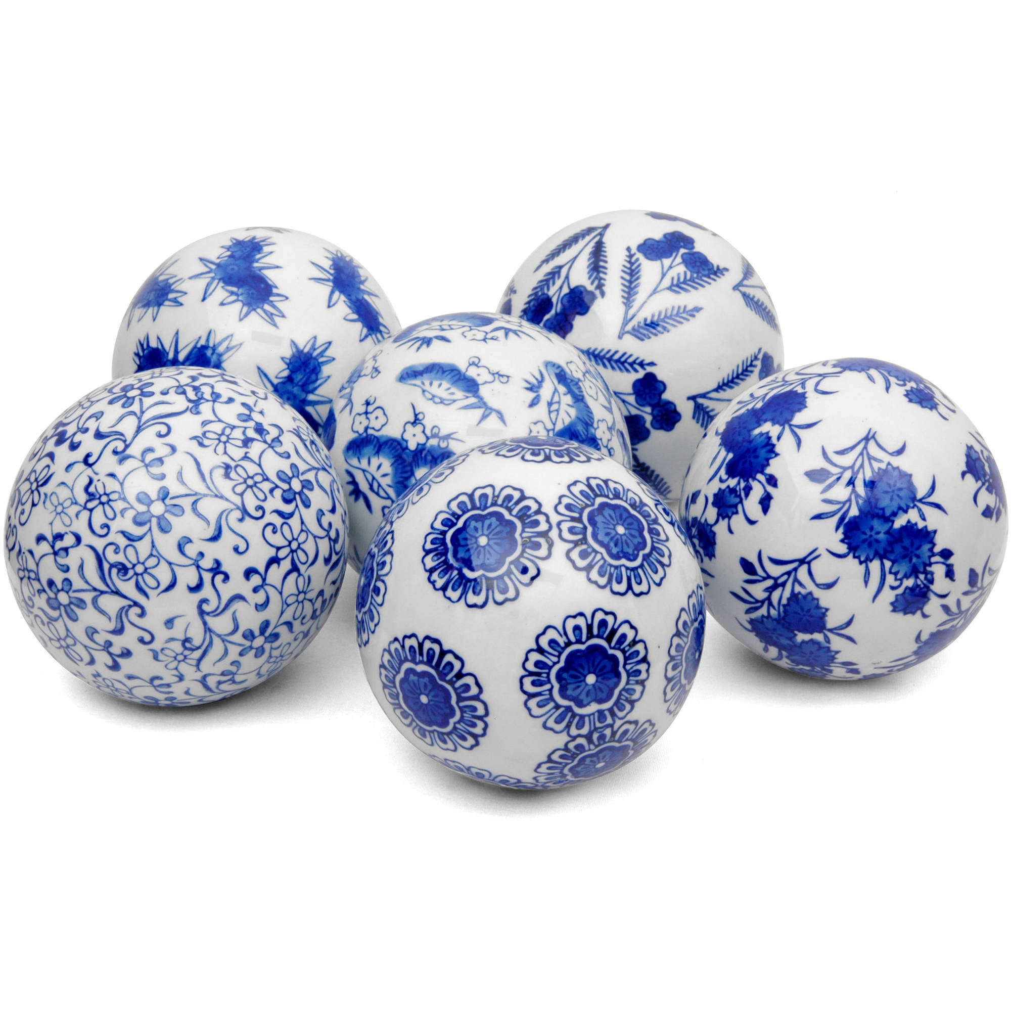Oriental Furniture 4" Blue & White Decorative Porcelain Ball Set