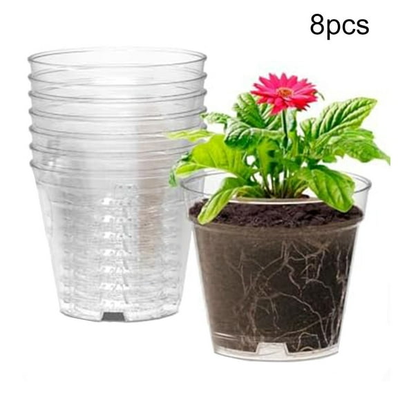 8-Pack Clear 4-Inch Plastic Nursery Pots with Drainage Holes for Indoor and Outdoor Plants