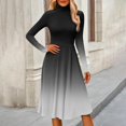 thumbnail image 3 of Women's Casual Fashion High Neck Long Sleeve Print Midi Dress with Gradient Design, Fall and Winter Dress for Stylish Everyday Wear, Elegant and Cozy,Dark Gray,3XL, 3 of 7