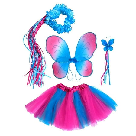 Girls Hot Pink and Blue Fairy Costume