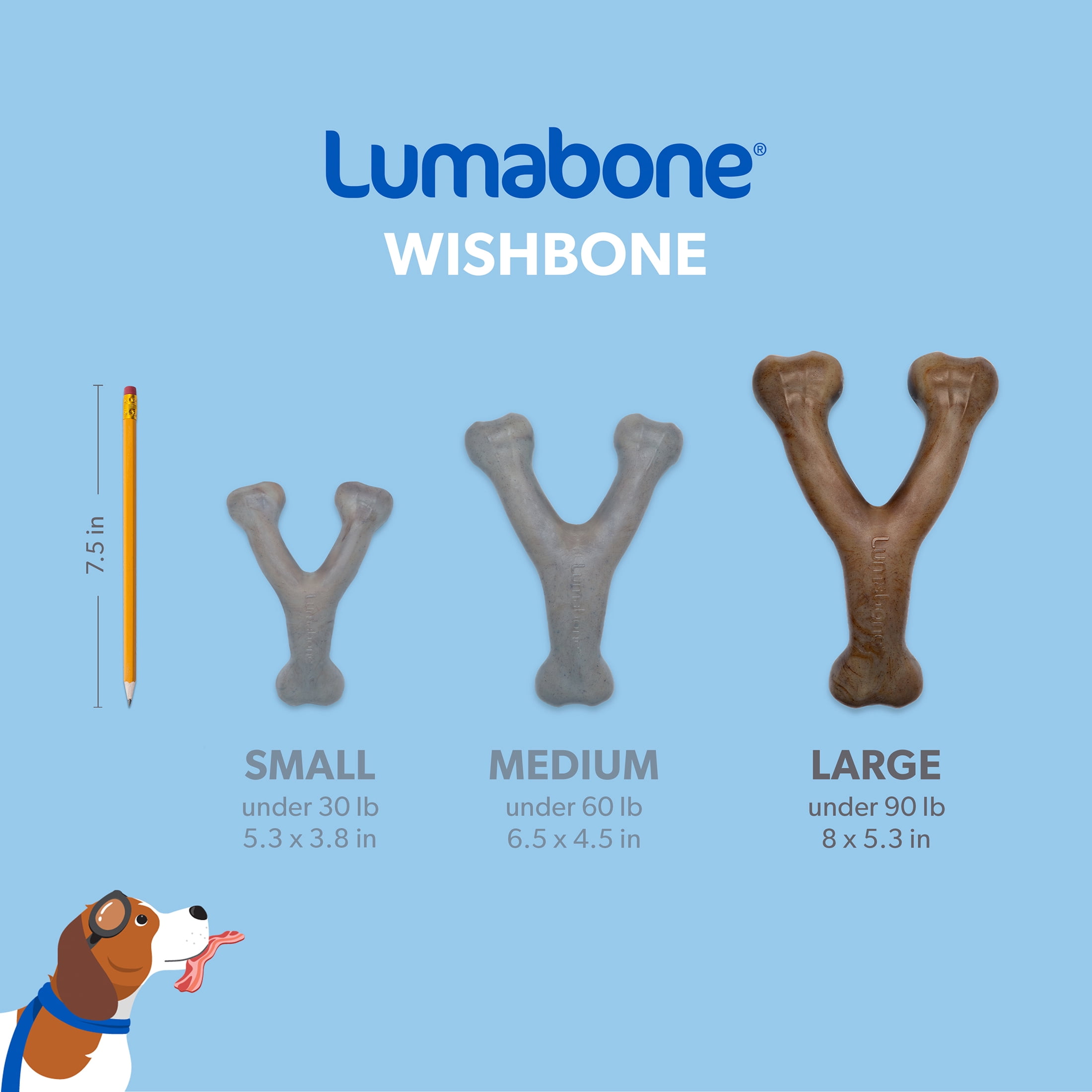 Lumabone Real Bacon Durable Wishbone Dog Chew Toy, Large