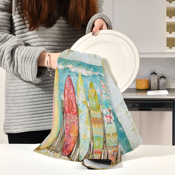 BZSMCE Kitchen Towels Creative Surfboard by The Sea Pattern Durable Kitchen Towel