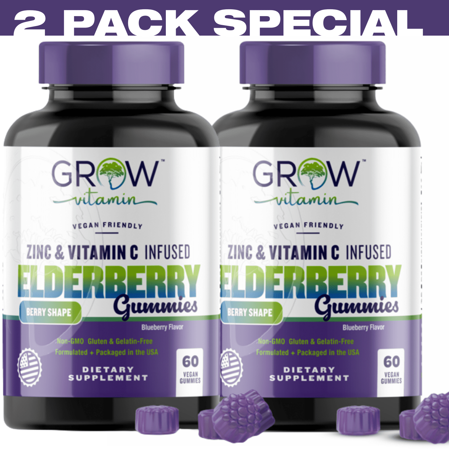 Sambucus Black Elderberry Gummies [3 in 1 Immune Booster] Plus Zinc & Vitamin C - Herbal Dietary Supplements, Plant Based Pectin - Good for Adults Teens & Kids - Berry Flavored Gummy