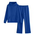 thumbnail image 4 of Soyumi Basic Shirt Trousers Sets Warm 2 Piece Sets Wide Leg Pants Silk Petite Loungewear Soft V Neck Crewneck Oversized Lightweight Cardigan Trendy Adult Sleepwear Y2K Lounge Track French, Blue, 4 of 8