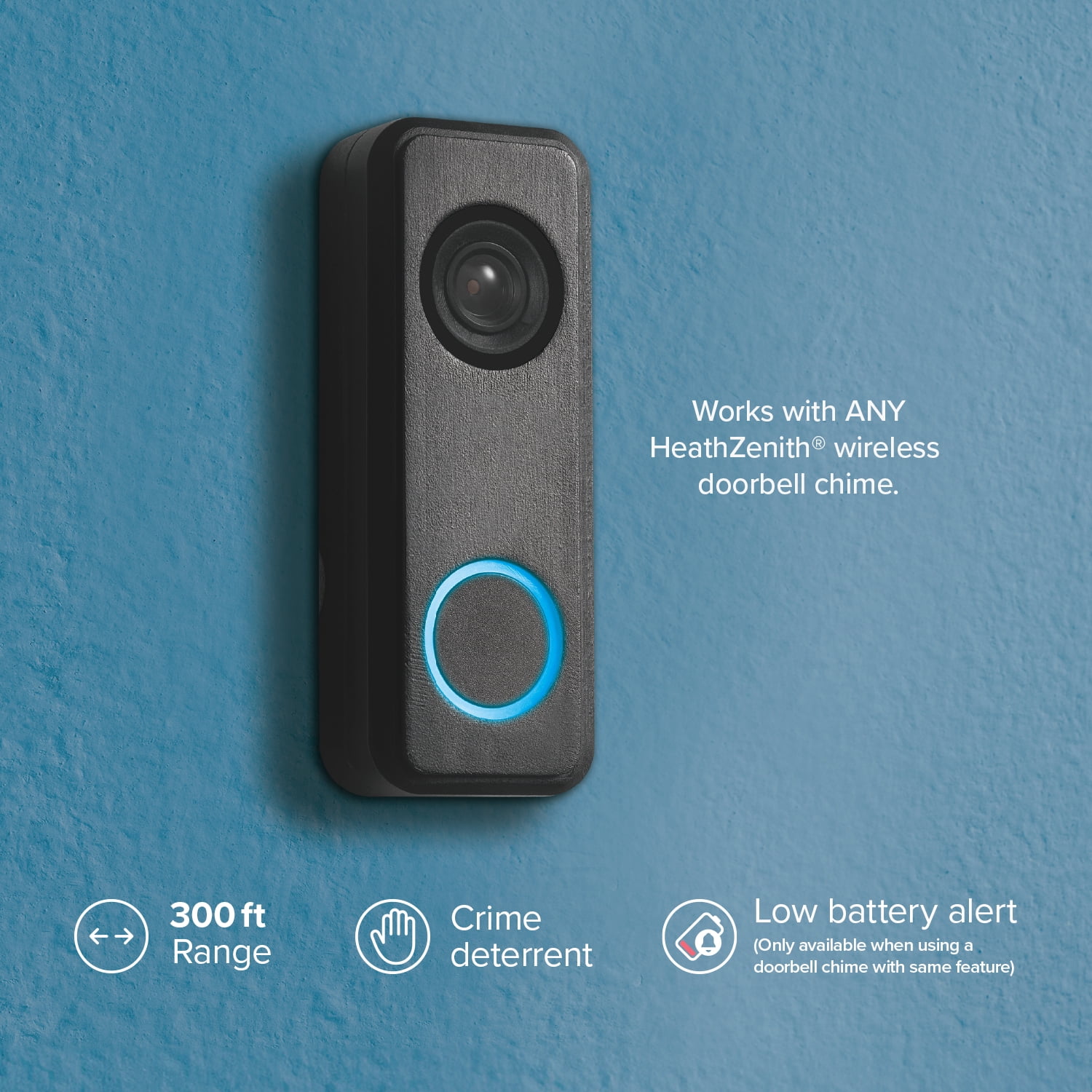 Heath Zenith Heath Zenith Black Plastic Wireless Lighted Battery-Operated Push Doorbell Button with Realistic Decoy Camera