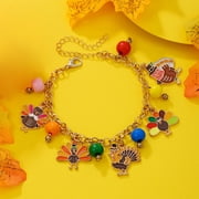 Thanksgiving Day Pumpkin Turkey Bracelet Maple Leaf Turkey Squirrel Pinecone Pumpkin Adjustable Bracelet for Women Fall Holiday Jewelry
