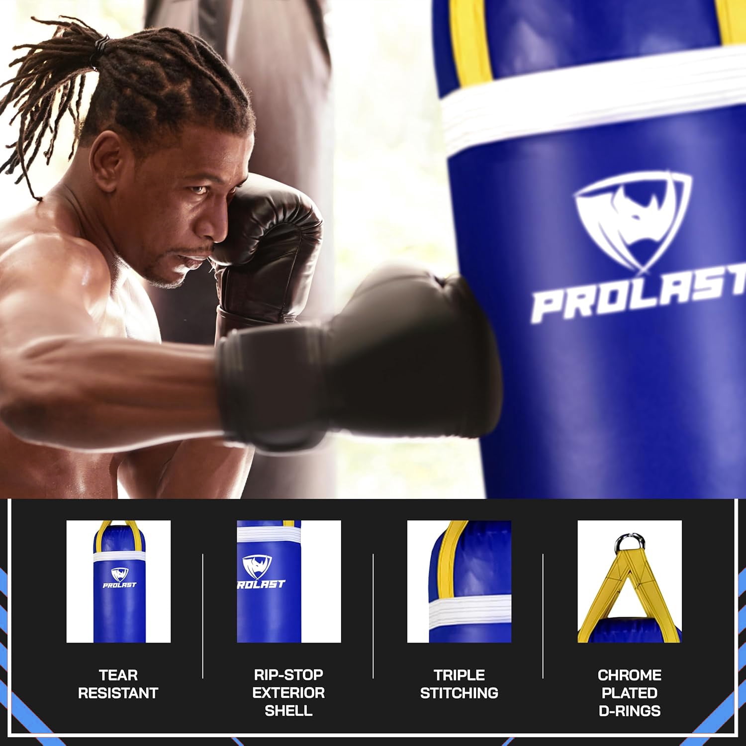 PROLAST Heavy Punching Bag 6 ft UNFILLED -Great for Boxing, MMA, Martial Arts, Muay Thai, Kickboxing, Strength Training Equipmenti - Unfilled ( Blue )