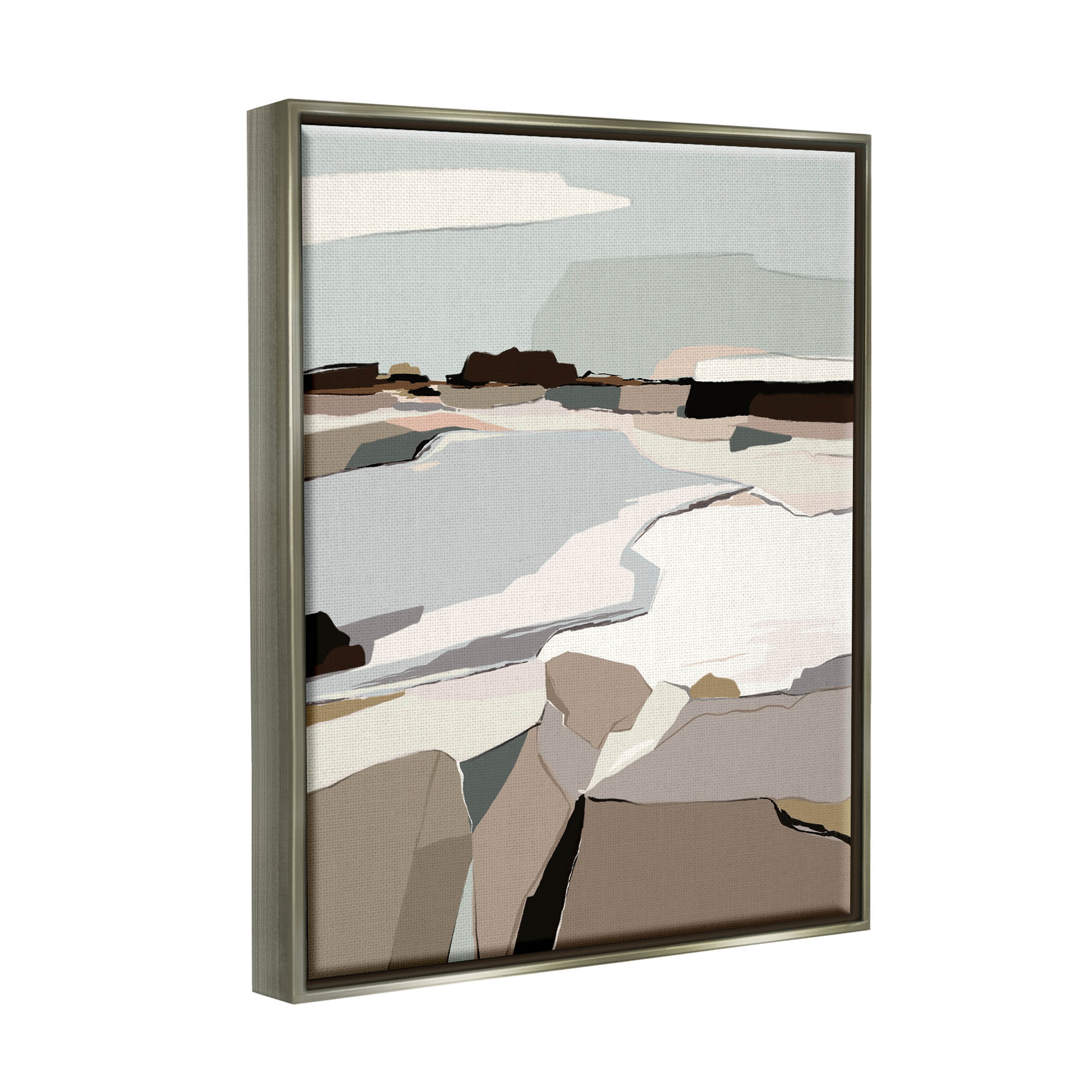 Stupell Industries Abstract Glattalp Reservoir Landscape Graphic Art Luster Gray Floating Framed Canvas Print Wall Art, Design by Nikita Jariwala